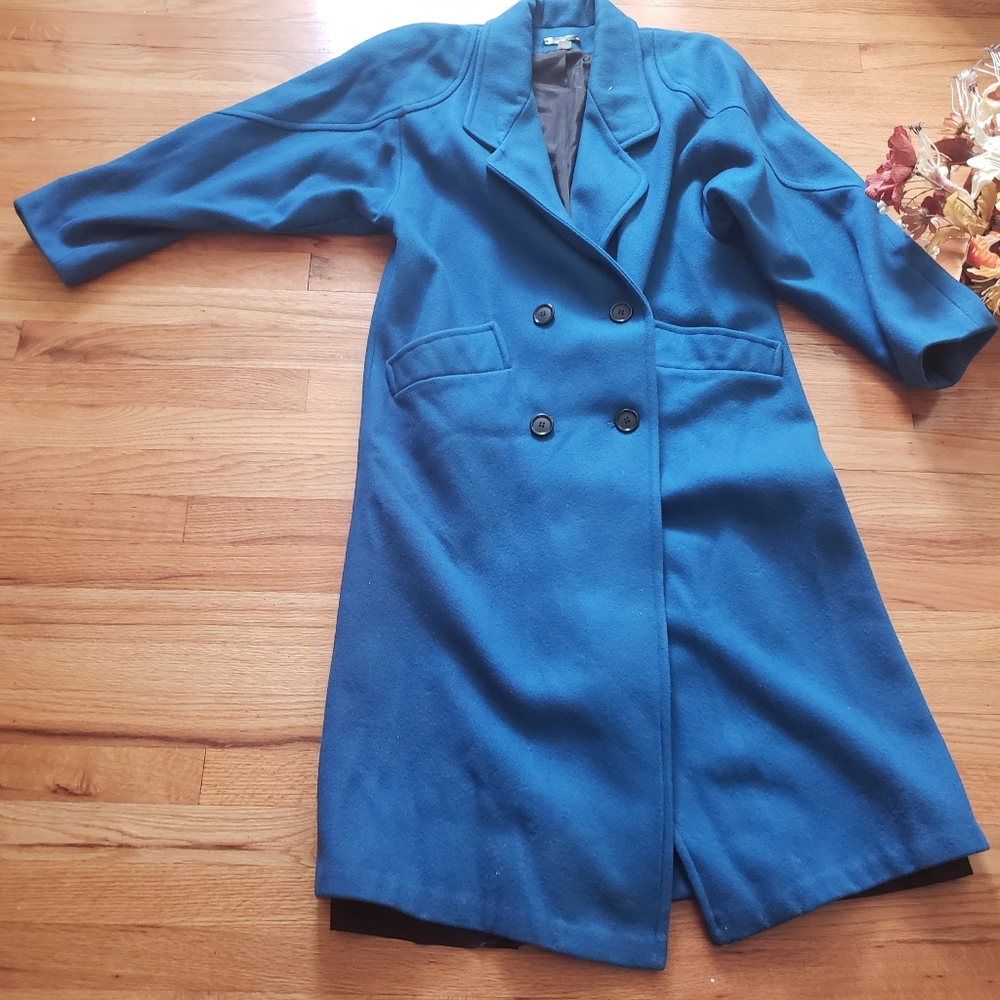 Micki! Vintage USA sz 10 blue Double-Breasted long womens wool coat